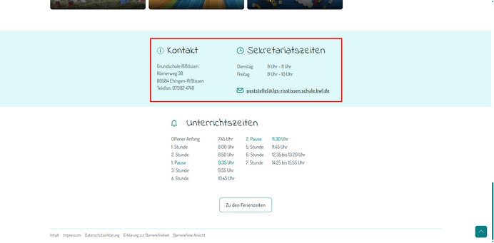 Kontakt auf Startseite